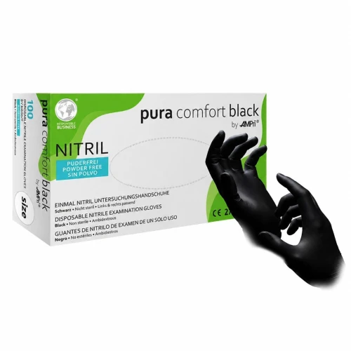 Rękawice nitrylowe czarne M 100 sztuk Pura Comfort Black AMPri